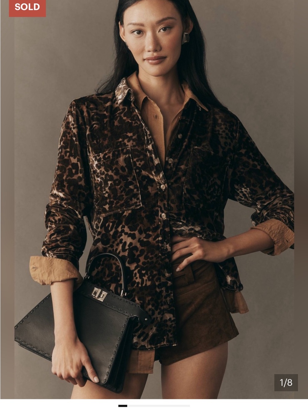 Anthropologie Pilcro Hadley Leopard Pattern Velvet Relaxed Buttondown Shirt Sz M